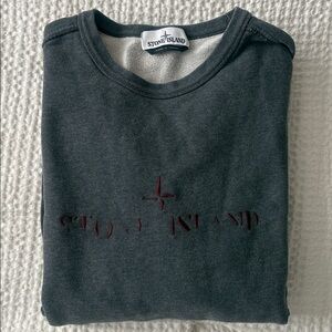 Stone Island Charcoal Sweatshirt with Maroon Logo